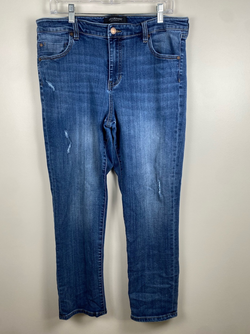 Liverpool Blue Distressed Straight Jeans size 14